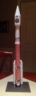 1:96 card scale model of the ATLAS V 421 MMS Launch Vehicle.